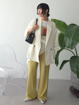 「Green　Parks（グリーンパークス）のスクエアボストンバッグ（ボストンバッグ、ブラック系）」を使った、Green Parks officialさん（レディース・160cm）の春コーディネート