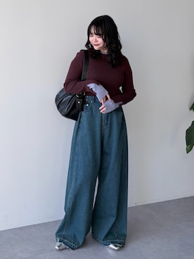 「アイテム（デニムパンツ、グリーン系）」を使った、Green Parks officialさん（レディース・157cm）の秋コーディネート