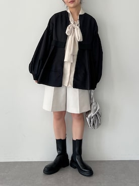「ボウタイブラウス」｜「アイテム（ブルゾン）」を使った、Green Parks officialさん（レディース・162cm）の冬コーディネート