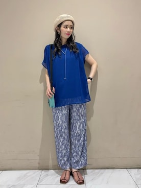 「アイテム（パンツ、パープル系）」を使った、Green Parks officialさん（レディース・161cm）の夏コーディネート