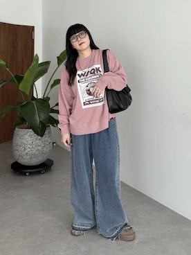 「アイテム（スウェット、ピンク系）」を使った、Green Parks officialさん（レディース・155cm）の秋コーディネート