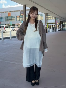 「Green　Parks（グリーンパークス）のデニムマルチWAYシャツ（シャツ/ブラウス、ブラウン系）」を使った、Green Parks officialさん（レディース・156cm）の夏コーディネート