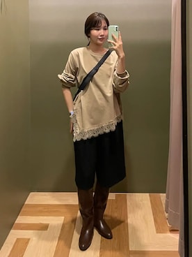 「Green　Parks（グリーンパークス）のアイテム（Tシャツ/カットソー）」を使った、Green Parks officialさん（レディース・160cm）の秋コーディネート