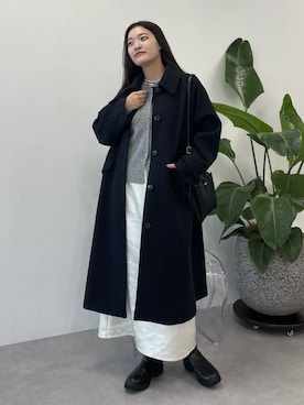 「おでかけコーデ」｜「アイテム（ステンカラーコート）」を使った、Green Parks officialさん（レディース・170cm）の冬コーディネート