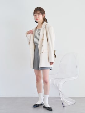 「ボーダートップス」｜「アイテム（テーラードジャケット）」を使った、Green Parks officialさん（レディース・156cm）の春コーディネート