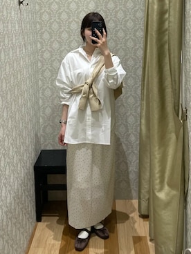 「Green　Parks（グリーンパークス）の楊柳プリーツスカート（スカート、ホワイト系）」を使った、Green Parks officialさん（レディース・159cm）の春コーディネート