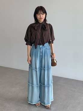 「ボウタイブラウス」｜Green Parks officialさん（レディース・160cm）の夏コーディネート