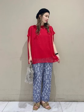 「アイテム（パンツ、パープル系）」を使った、Green Parks officialさん（レディース・161cm）の夏コーディネート