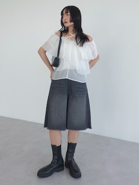 「オフショルブラウス」｜Green Parks officialさん（レディース・159cm）の夏コーディネート