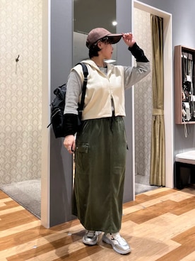 「Green　Parks（グリーンパークス）のスウェードタッチキャップ（キャップ、ブラウン系）」を使った、Green Parks officialさん（レディース・156cm）の秋コーディネート
