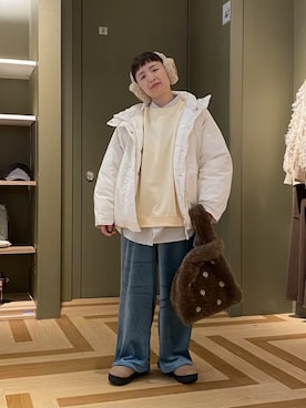 「アイテム（イヤーマフ）」を使った、Green Parks officialさん（レディース・153cm）の冬コーディネート
