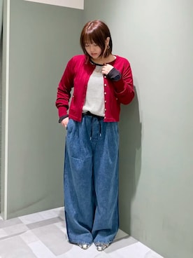 「Green　Parks（グリーンパークス）の配色ラインデニムワイドパンツ（デニムパンツ、ブルー系）」を使った、Green Parks officialさん（レディース・156cm）の秋コーディネート