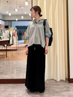 「Green　Parks（グリーンパークス）のIライン裏毛スカート（スカート、グレー系）」を使った、Green Parks officialさん（レディース・156cm）の夏コーディネート