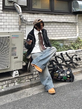 「アイテム（ボストンバッグ）」を使った、daaagrmさん（メンズ・175cm）の秋コーディネート