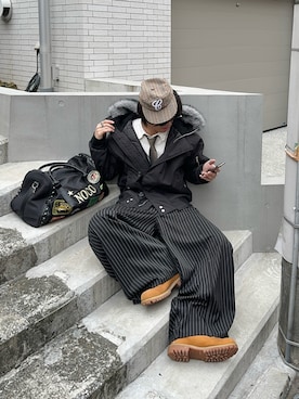 「アイテム（ボストンバッグ）」を使った、daaagrmさん（メンズ・175cm）の秋コーディネート