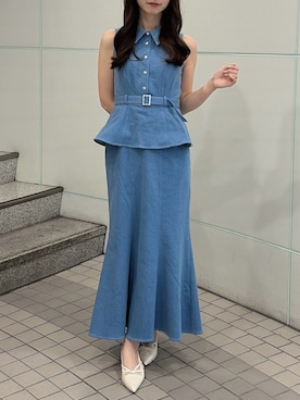「dazzlin（ダズリン）のペプラムマーメイドステッチワンピース（ワンピース、ブルー系）」を使った、hinanoさん（レディース・160cm）の春コーディネート