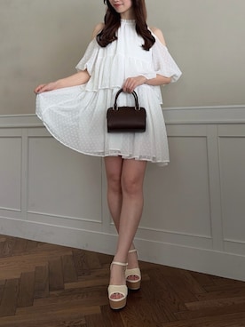 「dazzlin（ダズリン）のジュート厚底サンダル（サンダル、ホワイト系）」を使った、hinanoさん（レディース・160cm）の夏コーディネート