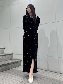 セットアップ対応】フラワーシシュウベロアスカート｜ダズリン