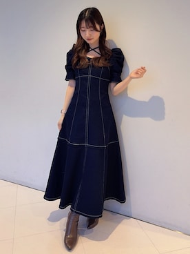 「dazzlin（ダズリン）の2WAYスイッチングステッチワンピース（ワンピース、ブルー系）」を使った、hinanoさん（レディース・160cm）の春コーディネート
