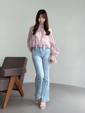 「dazzlin（ダズリン）のPVCパイピングサンダル（サンダル、ホワイト系）」を使った、hinanoさん（レディース・160cm）の夏コーディネート