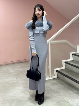 「肌見せ」｜「アイテム（ワンピース/ドレス）」を使った、hinanoさん（レディース・160cm）の冬コーディネート