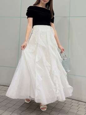 「dazzlin（ダズリン）のウェーブレイヤードシアースカート（スカート、ホワイト系）」を使った、hinanoさん（レディース・160cm）の春コーディネート