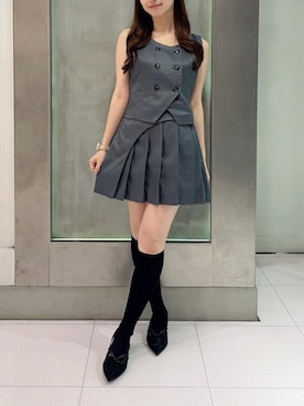 「dazzlin（ダズリン）のフロントリボンシアーパンプス（パンプス、ブラック系）」を使った、hinanoさん（レディース・160cm）の夏コーディネート