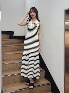「dazzlin（ダズリン）の【ル・ベルニ】Metal heel sandals（サンダル、ブラック系）」を使った、hinanoさん（レディース・160cm）の夏コーディネート