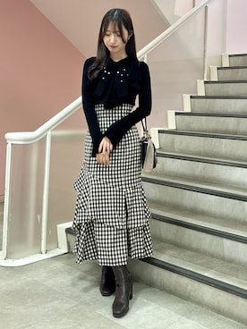 「アイテム（ブラック系）」を使った、hinanoさん（レディース・160cm）の秋コーディネート