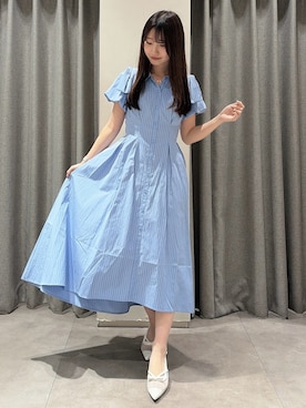「dazzlin（ダズリン）のリボンスリーブシャツワンピース（ワンピース、ブルー系）」を使った、hinanoさん（レディース・160cm）の春コーディネート