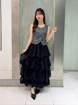 「dazzlin（ダズリン）のフロントリボンシアーパンプス（パンプス、ブラック系）」を使った、hinanoさん（レディース・160cm）の夏コーディネート