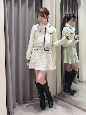 「dazzlin（ダズリン）のフィットロングブーツ（ブーツ、ブラック系）」を使った、hinanoさん（レディース・160cm）の秋コーディネート