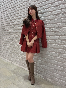 「dazzlin（ダズリン）のタックスリーブバリエジャケット（ノーカラージャケット、レッド系）」を使った、hinanoさん（レディース・160cm）の秋コーディネート
