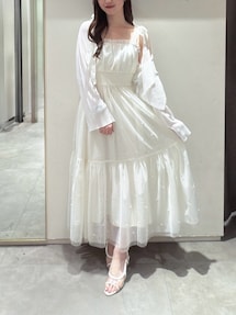新品タグ付き　ダズリン　パールリボンチュールキャミワンピ　白 パールリボンチュールキャミワンピース｜ダズリン（dazzlin