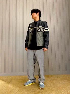 「大学生」｜「アイテム（ライダースジャケット）」を使った、NATSUさん（メンズ・175cm）の夏コーディネート