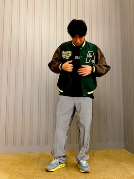 「アウターコーデ」｜「アイテム（スタジャン）」を使った、NATSUさん（メンズ・175cm）の夏コーディネート