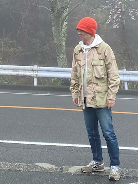 「no brand（ノーブランド）のアイテム（帽子）」を使った、shiggyさん（メンズ・174cm）の春コーディネート