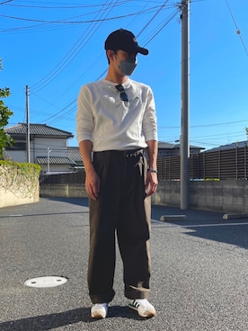 「FRUIT OF THE LOOM（フルーツオブザルーム）のアイテム（キャップ）」を使った、アメミヤさん（メンズ・167cm）の秋コーディネート