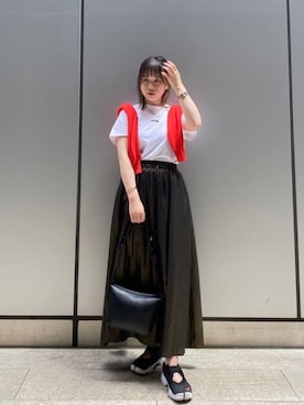 「アイテム（カーディガン/ボレロ、オレンジ系）」を使った、DRESSLAVE STAFFさん（レディース・155cm）の夏コーディネート