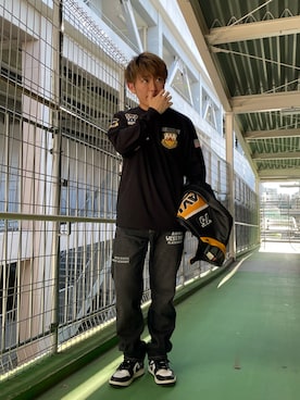 「AVIREX（アヴィレックス）のアイテム（ライダースジャケット）」を使った、K.Kazさん（メンズ・169cm）の秋コーディネート