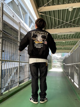 「AVIREX（アヴィレックス）のTOMCAT MA-1 / トムキャット MA-1 / AVIREX / アヴィレックス（Bomber jacket、ブラック系）」を使った、K.Kazさん（メンズ・170cm）の秋コーディネート