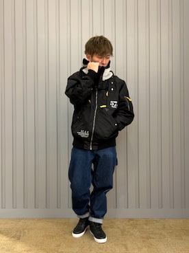 「フード付きアウター」｜「アイテム（MA-1）」を使った、K.Kazさん（メンズ・170cm）の春コーディネート