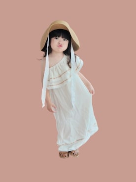 「しまむら（シマムラ）の2420yen（ワンピース、ホワイト系）」を使った、kana♡さん（キッズ・100cm）の夏コーディネート