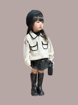 「アイテム（ハンチング/ベレー帽）」を使った、kana♡さん（キッズ・90cm）の秋コーディネート