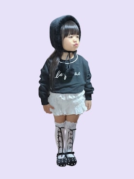 「アイテム（ソックス/靴下、ブラック系）」を使った、kana♡さん（キッズ・90cm）の冬コーディネート