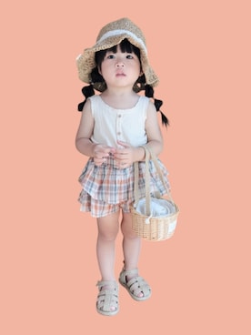 「キュロット」｜「アイテム（ブラウン系）」を使った、kana♡さん（キッズ・90cm）の夏コーディネート