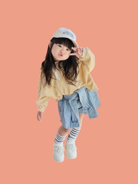 「bella bambinaの800yen（パーカー、イエロー系）」を使った、kana♡さん（キッズ・100cm）の春コーディネート