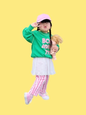 「Birthday（バースデイ）の1639yen（スウェット、グリーン系）」を使った、kana♡さん（キッズ・100cm）の春コーディネート