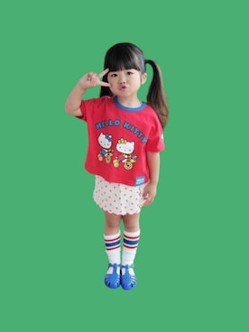 「しまむら（シマムラ）の1419yen（Tシャツ/カットソー、レッド系）」を使った、kana♡さん（キッズ・100cm）の夏コーディネート