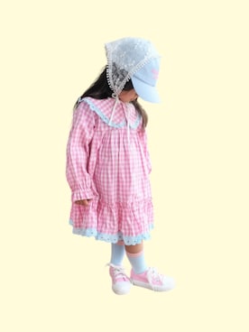 「Birthday（バースデイ）の2520yen（シャツワンピース、ピンク系）」を使った、kana♡さん（キッズ・100cm）の春コーディネート